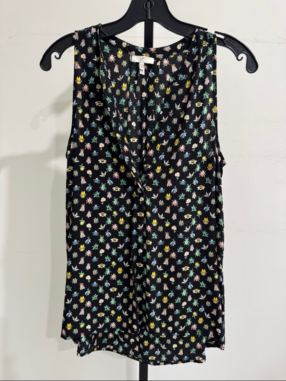 Joie Black Flower and Bug Print Silk Blouse